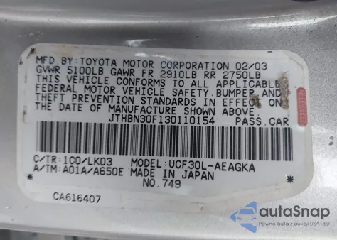 2003 Lexus Ls 430 from USA, damaged, VIN JTHBN30F130110154